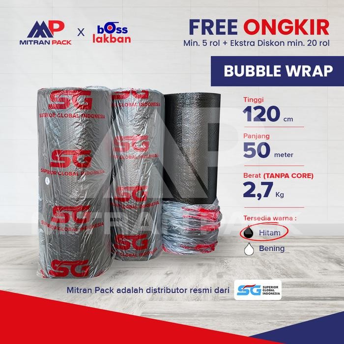 

ID SG BUBBLE WRAP HITAM 120 CM X 50 METER SIAP SOBEK PLASTIK PEMBUNGKUS GELEMBUNG BERKUALITAS TINGGI