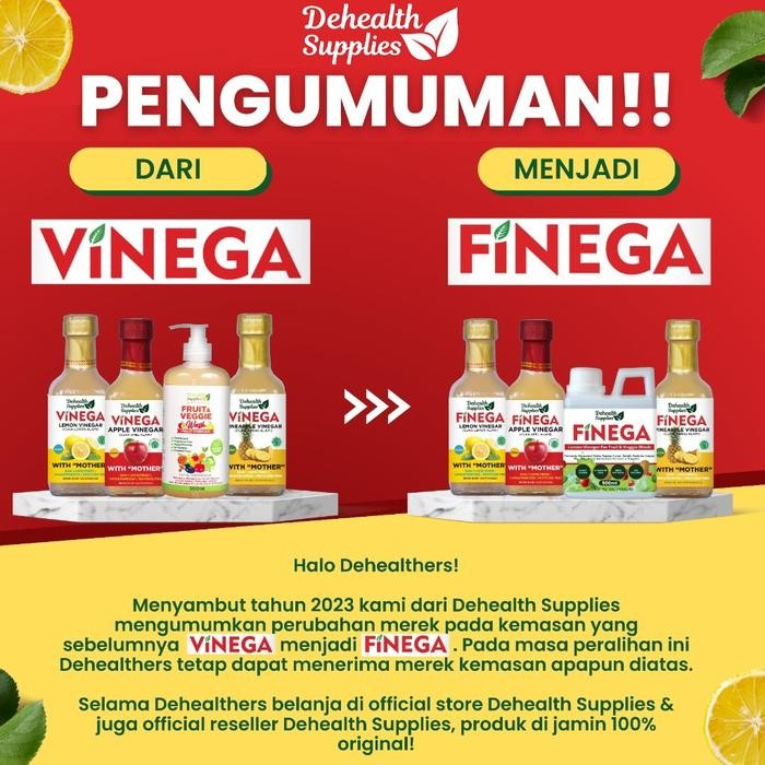 

VINEGA FINEGA CUKA APEL / NANAS / LEMON 500 ML (BOTOL PLASTIK) DARI DEHEALTH SUPPLIES - APPLE /
