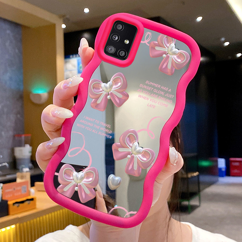 Casing Untuk Samsung A51 M40s Case Casing Pita merah muda Gelombang Cermin Silikon Softcase HP Cesin