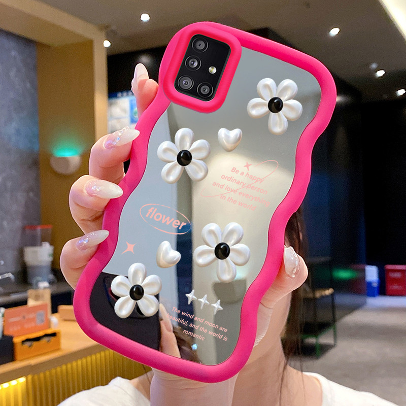 Casing Untuk Samsung A51 M40s Case Casing Teks Bunga Gelombang Cermin Silikon Softcase HP Cesing Kas