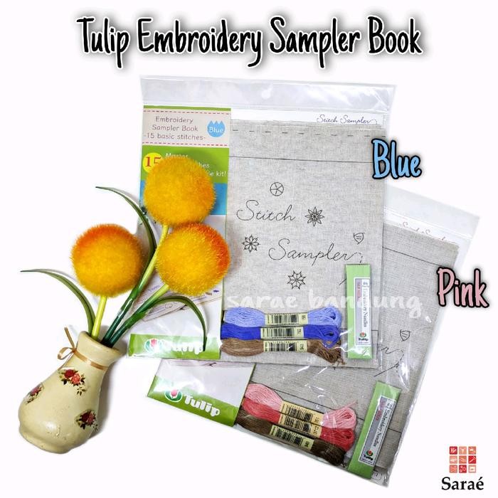Tulip Embroidery Sampler Book Set/15 Basic Stitch/Sulam Untuk Pemula