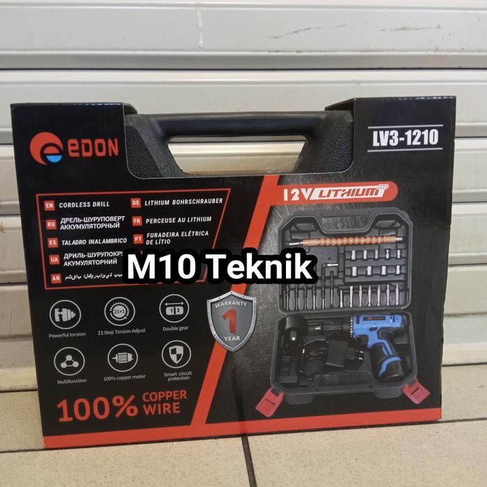 Terbatas Mesin Bor Baterai Batre Cordless Drill Edon 12 V Komplit Aksesoris