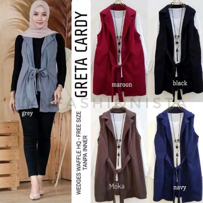 Cardigan Wanita Muslimah Tanpa Lengan Tali Pinggang Jeruk Tebal/Greta