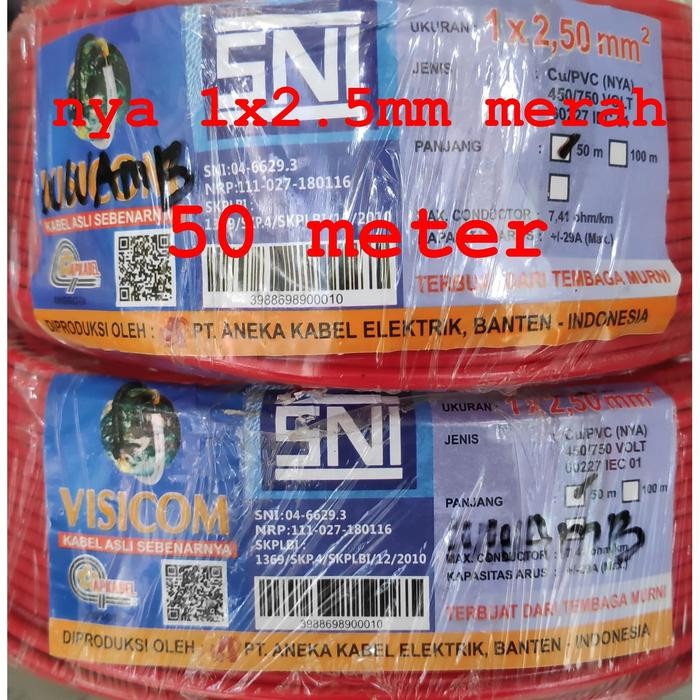 Kabel nya 2.5mm / 1x2.5mm visicom 50meter merah