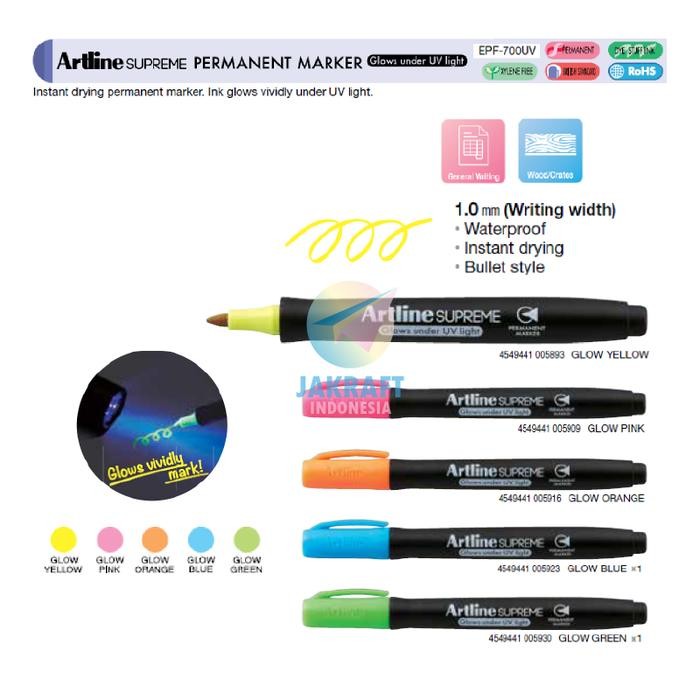

New (1 Pcs) Spidol Permanen Kecil ARTLINE Supreme Permanent Marker EPF-700UV Glow In The Dark