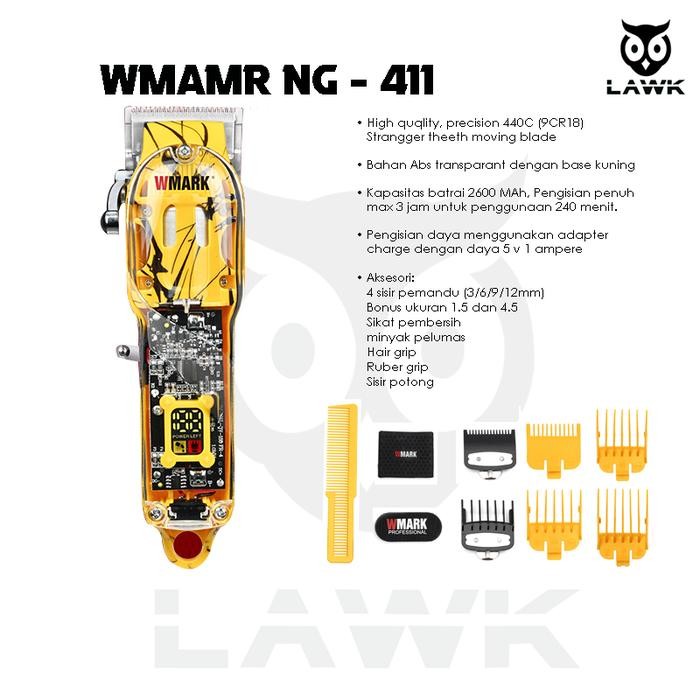 Wmark Ng 411 Hair Clipper Wmark Transparant Hitam Kuning
