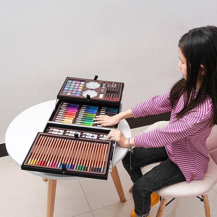 

Gs Crayon Set 145Pcs Koper Aluminium Besi Krayon Pensil Warna 145 Pcs Box Alat Lukis Anak Koper Set