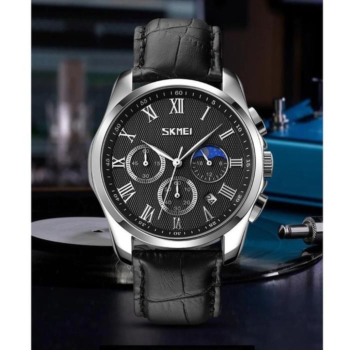 Jam Tangan Pria Analog Chronograph Casual Quartz Tali Kulit Skmei 9260