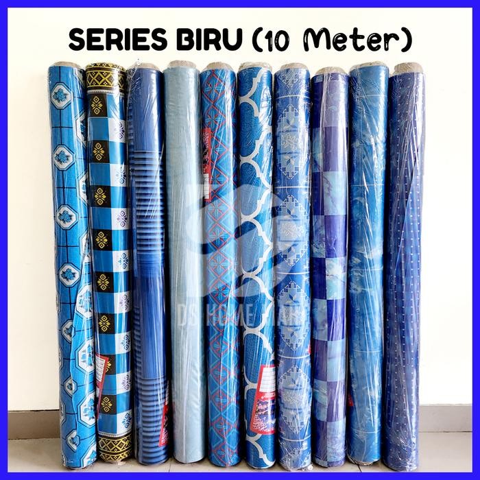 KOLEKSI BIRU (ROLL 10 METER): Karpet Lantai Plastik Vinyl Alas Meja Pengganti Keramik Daimaru