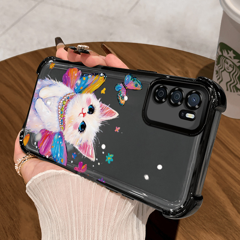 Casing Hp untuk OPPO A16 A16s A54s Case Kucing cat air yang lucu Kasing Perlindun Anti-Drop airbag K