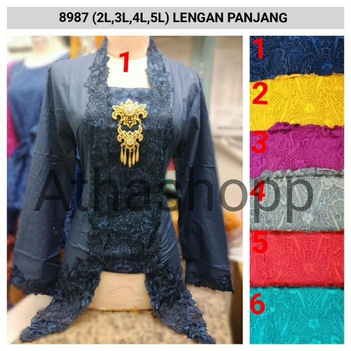 Kebaya Modern Kutubaru Bordir Bali Jumbo Big Size 2L Biru Tosca
