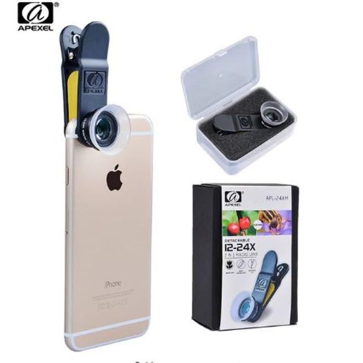 Super Macro Lensa For Iphone Apexel 2 In 1 Clip On Macro Lensa 12-24X