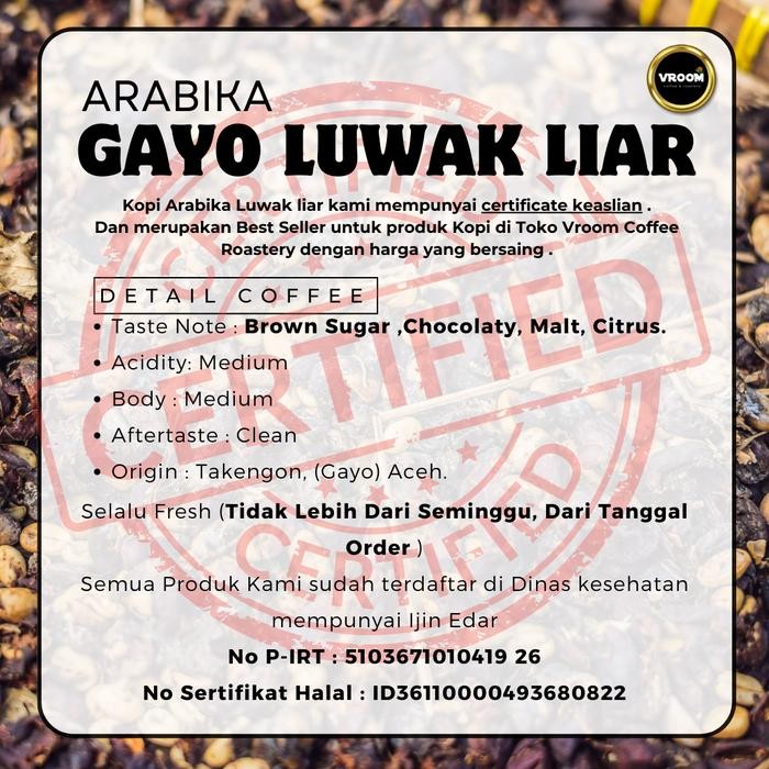 

Kopi Luwak Arabika Gayo Wild Civet Coffee Premium Arabica Coffee Roasted Bean 500gr - 1Kg