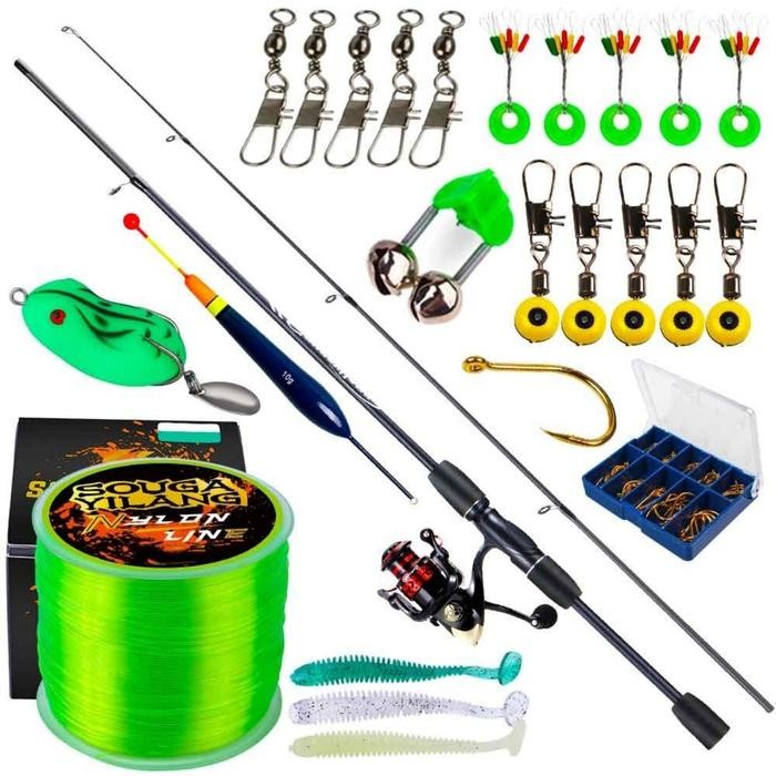 Set Reel Pancing Set Pancing Cod 1.8M Dan Rasio Gear 5.2:1. Logam Reel Pancing Set Lengkap 1 Set