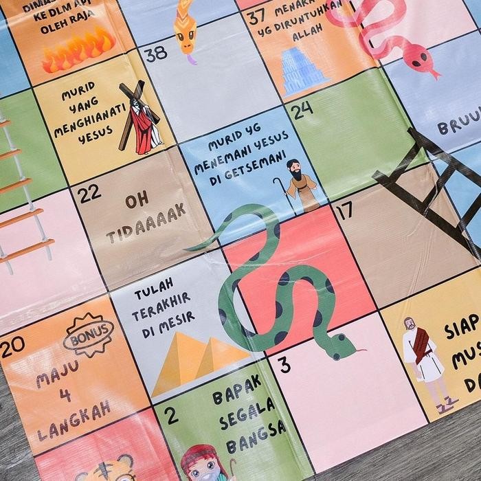 Ular Tangga Jumbo Mainan Edukasi Anak Tema Ajaran Agama Kristen Ukuran 2 X 2 Meter Gratis Dadu