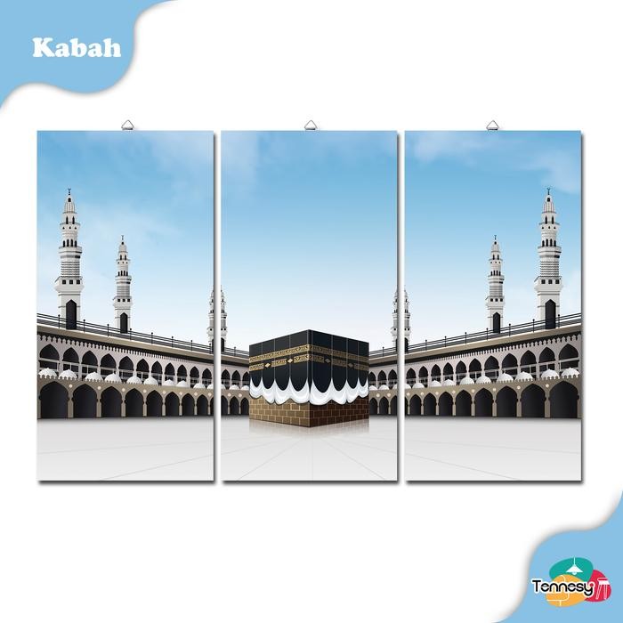 Tennesy Hiasan Dinding 1 Set Kabah Islamic Besar 3 Panel Bingkai Foto Wall Decor Aesthetic Kaligrafi