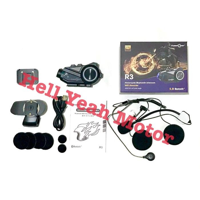 Intercom Freedconn R3 Bluetooth Helm Vlog 2 mic QHD 2K Camera 6 riders