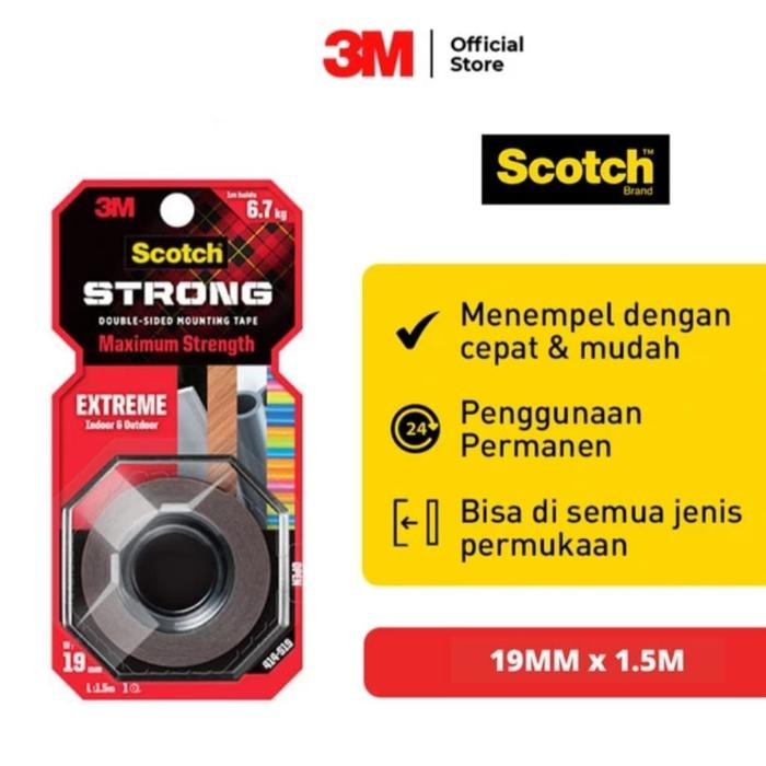 

ID 3M SCOTCH STRONG EXTREME DOUBLE TAPE 414-S19 LEM DINDING 19MM X 1.5M TAHAN 6.7KG UNTUK INDOOR &