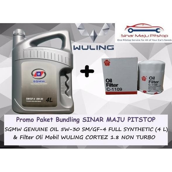 Paket Bundling Oli Sgmw 5W-30 Sm/Gf-4 Fully Synthetic 4 Liter & Filter Mobil Wuling Cortez 1.8 (Non