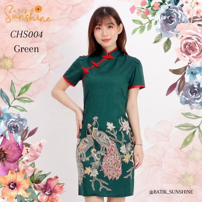 Dress Batik Wanita Cheongsam CHS004 Red Black Navy Green