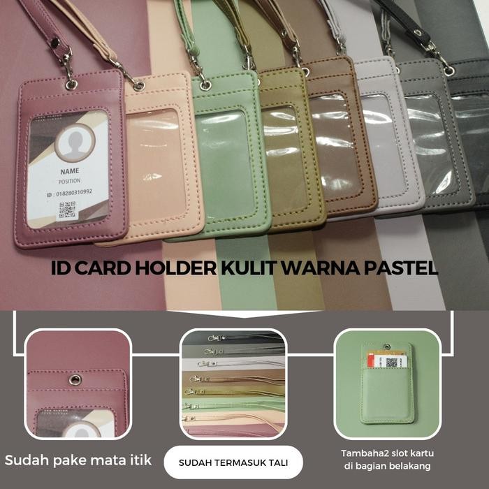 

New id card holder lanyard kulit name tag warna PASTEL ktp card cover lucu