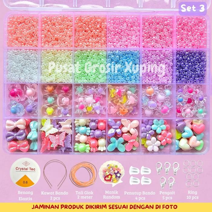 

New PGX - DIY Craft Kit Gelang Manik Manik Aesthetic - Manik Manik Pasir 1 Box Lengkap - Mainan