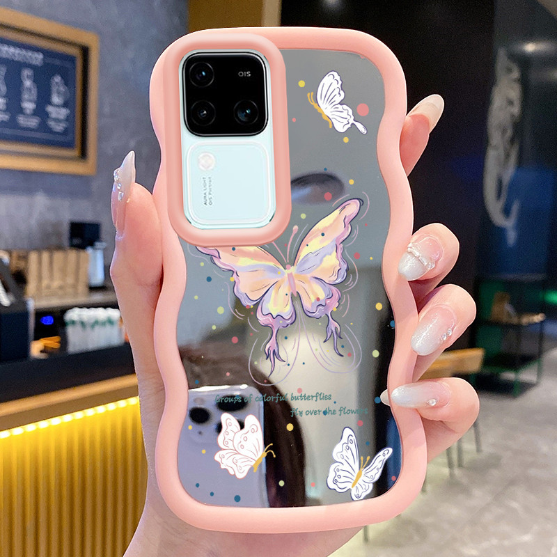 Casing Untuk VIVO V30 5G V30 Pro 5G Case Cesing Peri kupu -kupu pola Silikon bergelombang edge cermi