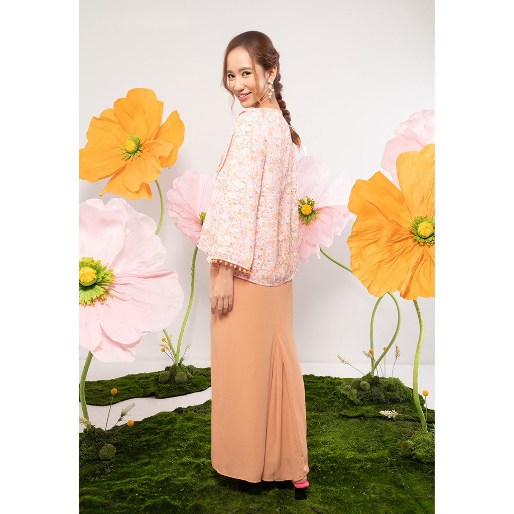 Lubna - GRS RECYCLED POLYESTER KURUNG DRAPE SET (Wanita) (PEACH)