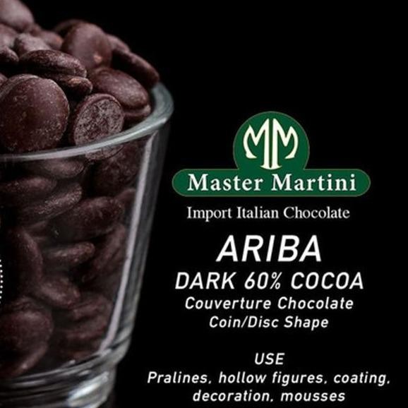 

LEZAT- Master Martini Ariba 60% Repack 1Kg Dark Couverture Chocolate Cokelat Coin