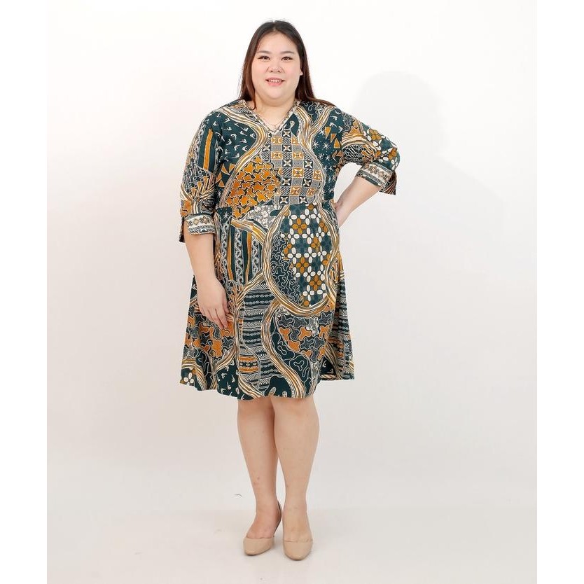 DRESS BATIK WANITA BIG SIZE JUMBO KERJA PESTA BAJU HAMIL 020B XXL XXXL
