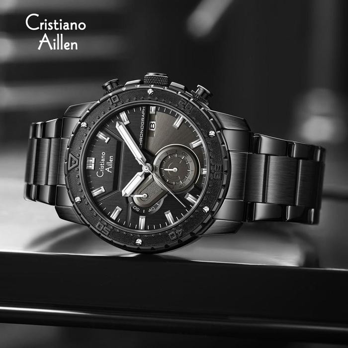 Buy 1 Get 1 Cristiano Aillen Jam Tangan Pria Analog 8900 Rantai Stainless Steel Chronograph Kaca