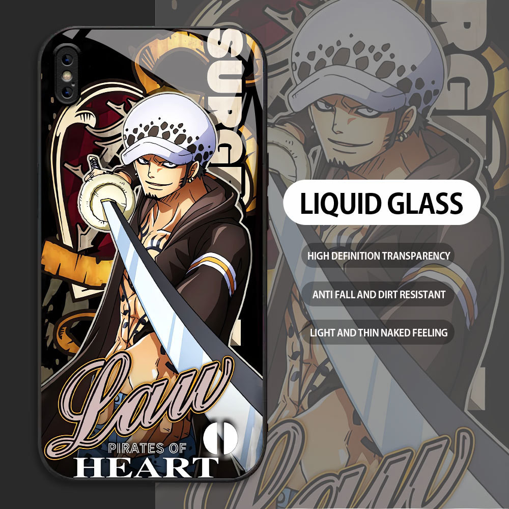For Apple iPhone X XR XS MAX Casing Handphone  ONE PIECE‌ Doflamingo Glass kesing Phone Case edge Si