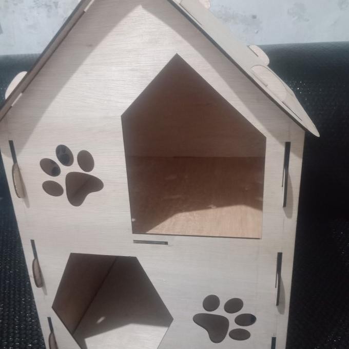 kandang rumah kucing kayu tingkat 2 murah