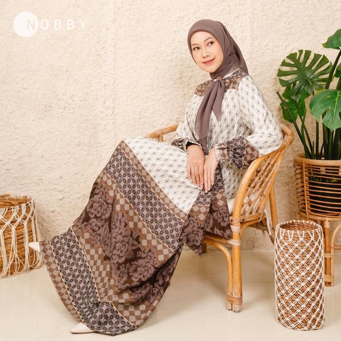 Nobby Inaranti Dress Gamis Muslim Wanita Bahan Woolpeach Uiltimate Motif Monogram