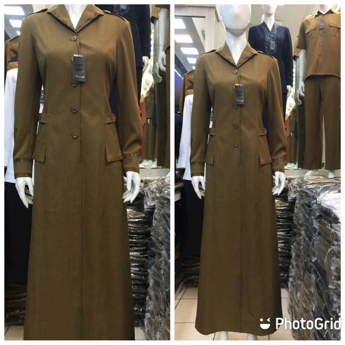 Gamis Coklat Tua Wanita / Gamis Kerja Wanita Coklat Tua Kombinasi Batik Baju Muslim Dress