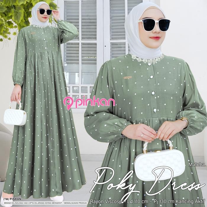 ASLI Larisa / Poky / Laluna Dress Midi Pinkan Gamis Polka Rayon Madani READY STOCK