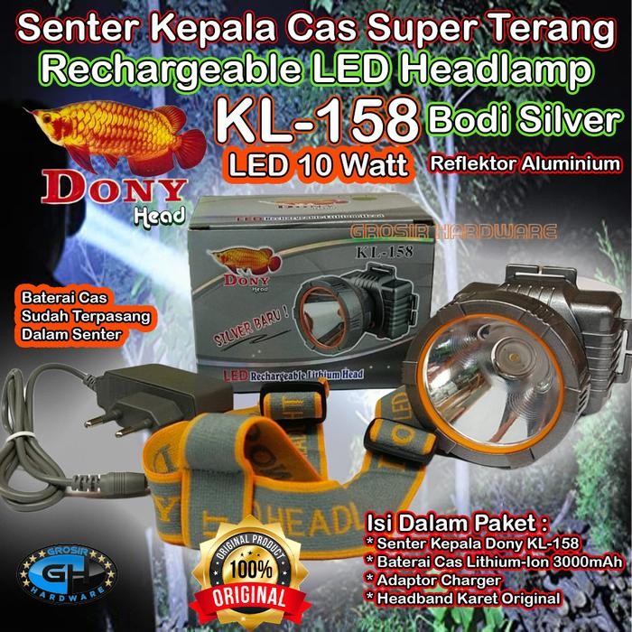 Senter Kepala Dony Kl 158 Original Led 10W Rechargeable Headlamp Torch
