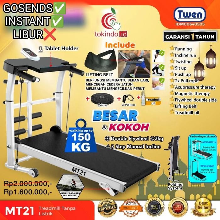 Treadmill Twen MT21 Treadmil Manual alat fitness gym Olahraga running