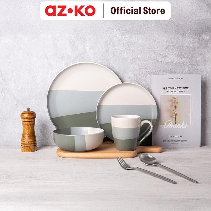 AZKO Delicia Set 4 Pcs Layer Perlengkapan Makan Dinner Set Plate Aesthetic Eating Utensils Peralatan