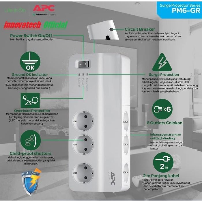 APC Surge tector PM6GR / PM6-GR colokan anti petir