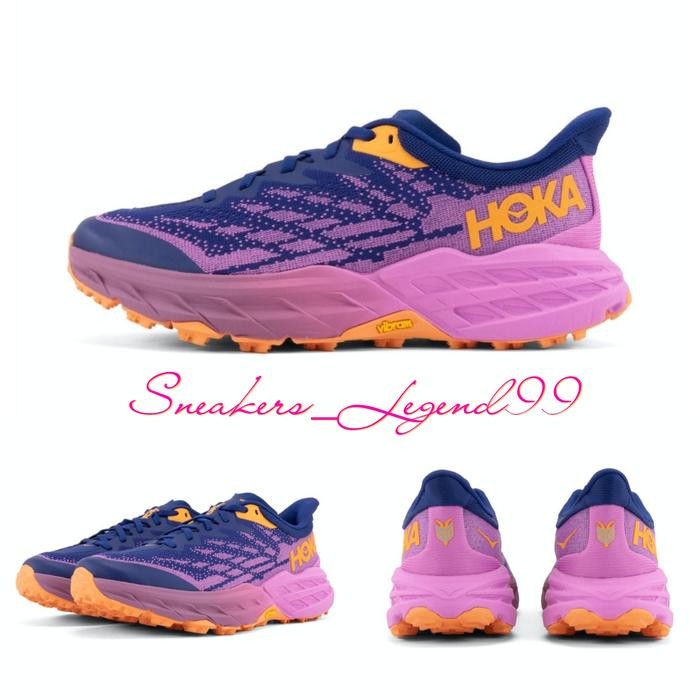 Sepatu Hiking Trail Running Wanita Hoka Speedgoat 5 Vibram Purple Navy