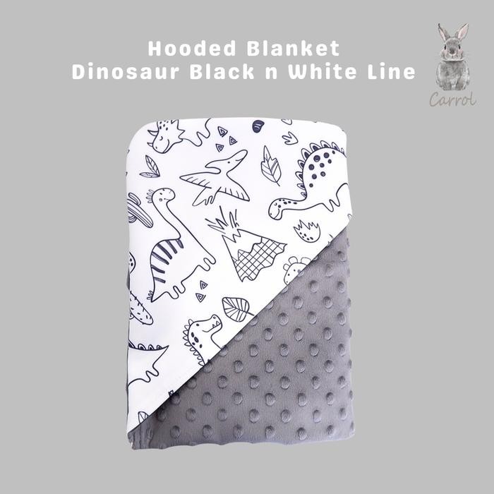 New Carrol Hoodie Baby Blanket Motif Dinosaur Black White Selimut Bayi Dino