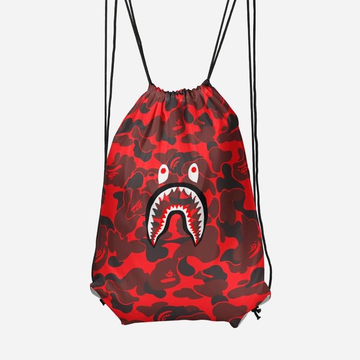 Tas Serut / String Bag A BATHING APE BAPE CAMO SHARK MERAH