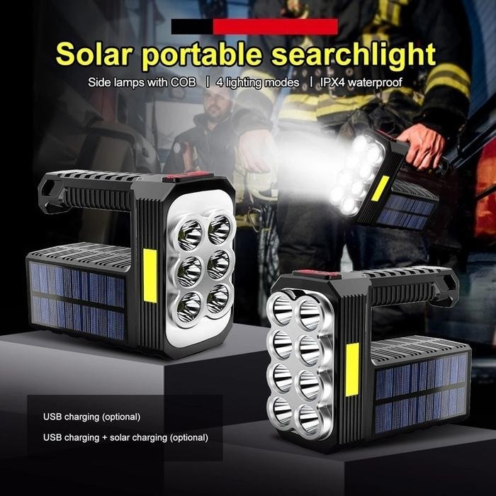 Senter 8 LED COB Super Terang Tenaga Surya / Senter Genggam Multifungsi Cas USB