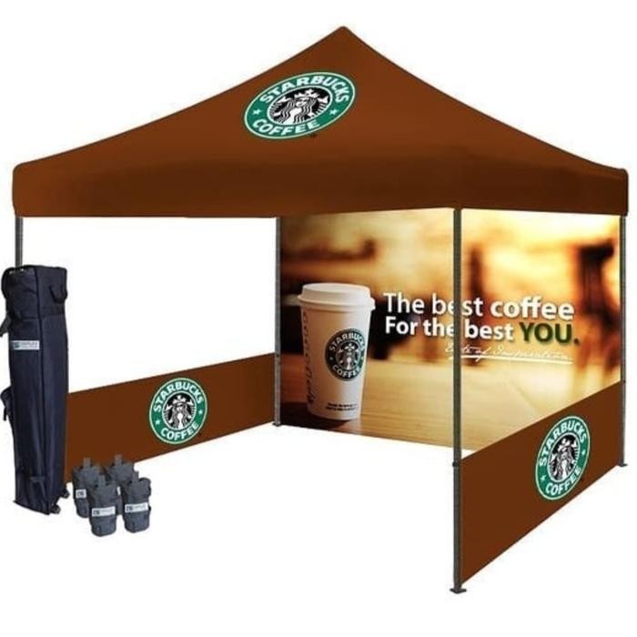 tenda lipat 3x3 full branding plus tirai 3 sisi