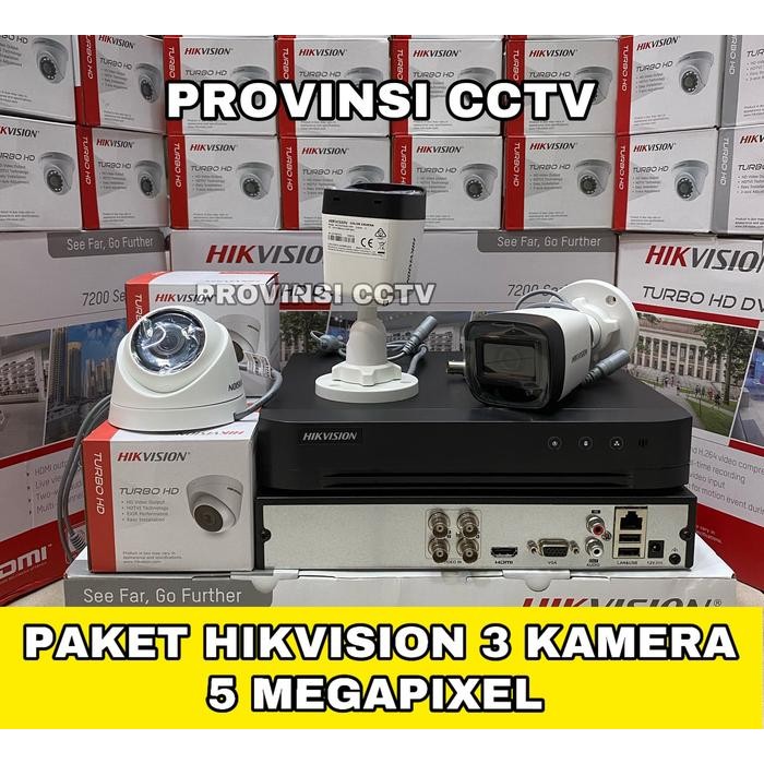PAKET CCTV HIKVISION 4 CHANNEL 3 KAMERA 5MP / FULL HIKVISION /