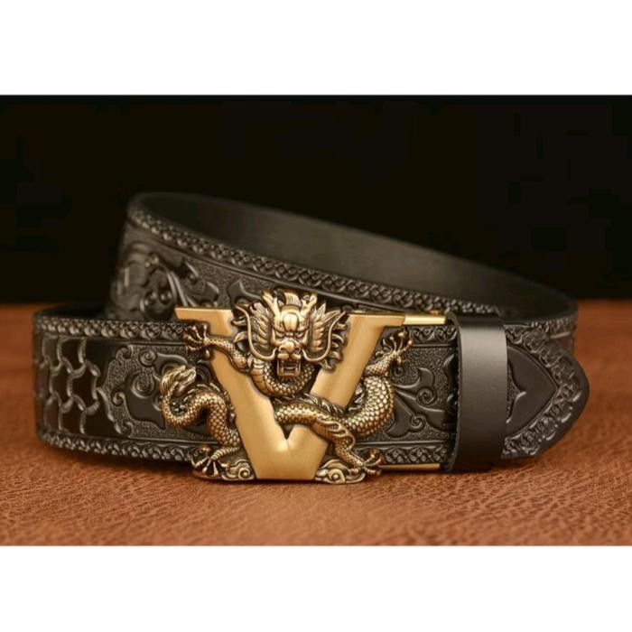 Ikat Pinggang Pria Kulit Sapi Asli Ukir Naga Dragon - Model Terbaru, Elegan, Coklat