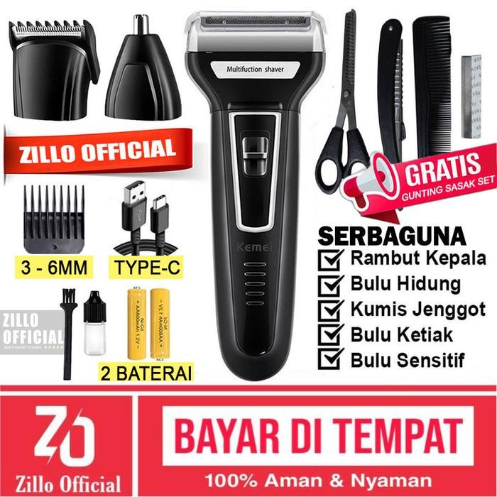 Pilihan- Zillo Mesin Cukur Kemei Km-6559 3In1 Cas Type-C Multifungsi Bonus Gunting Sasak Set