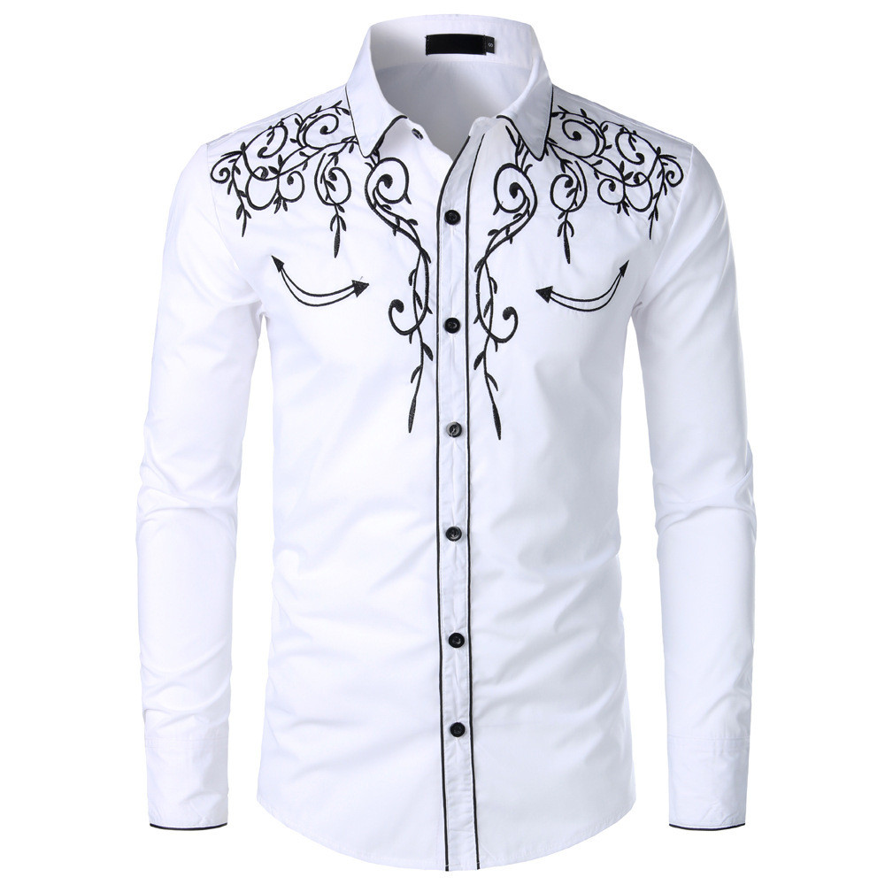 Fashion Embroidered Shirt American Western Style Shirt Western Denim Embroidered Solid color