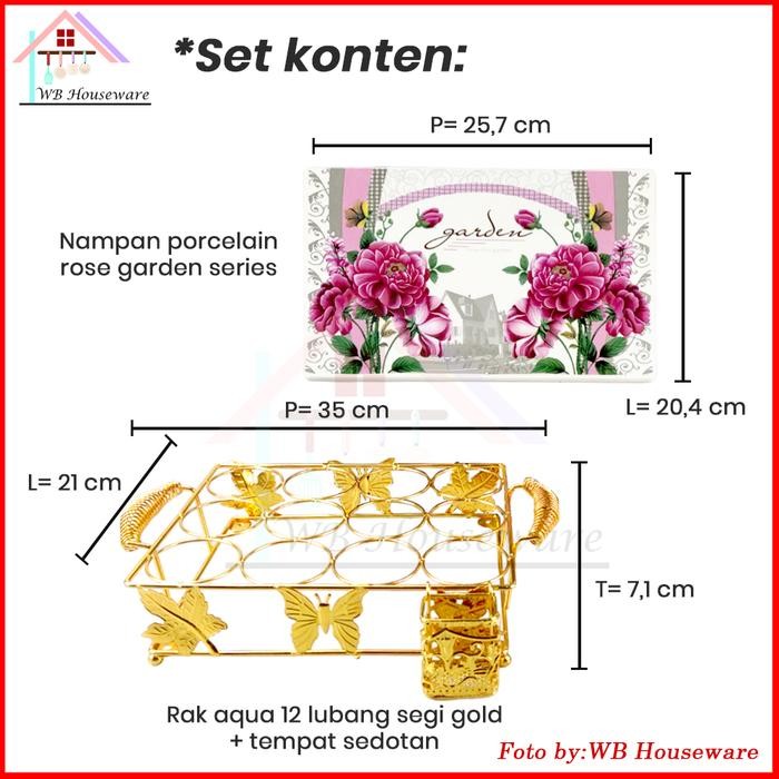 Fiorenza Rak Aqua 12Lubang Stainless Gold Segi Ak-126 / Tempat Minum Cup Aqua Gelas Bulat